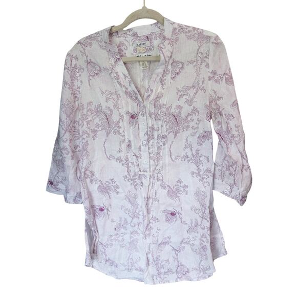 Malvin Hamburg Germany Linen Tunic Top 8 Floral Botanical CottageCore Boho Fairy - Picture 2 of 6